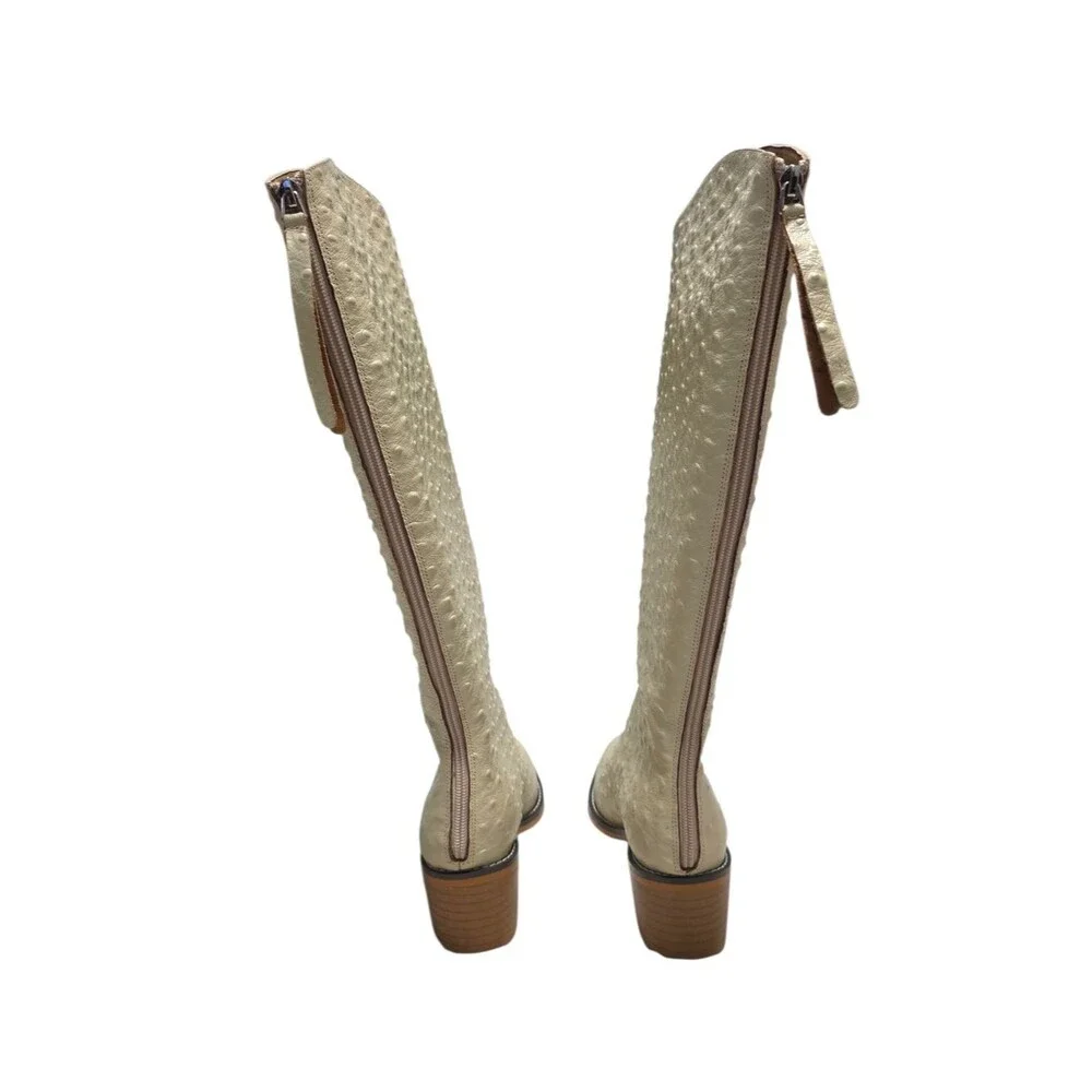 Jimmy Choo Cream Textured Over-the-Knee Leather Boots